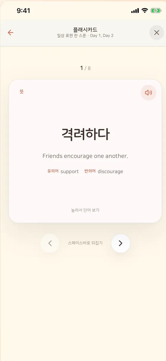 공빵 플래시카드 화면
